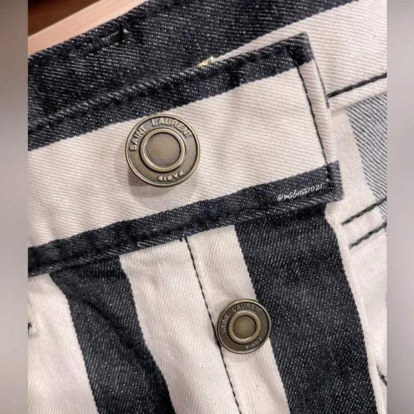 SAINT LAURENT Striped Jean Shorts in Navy/Cream/Off White NWT - Picture 11 of 11